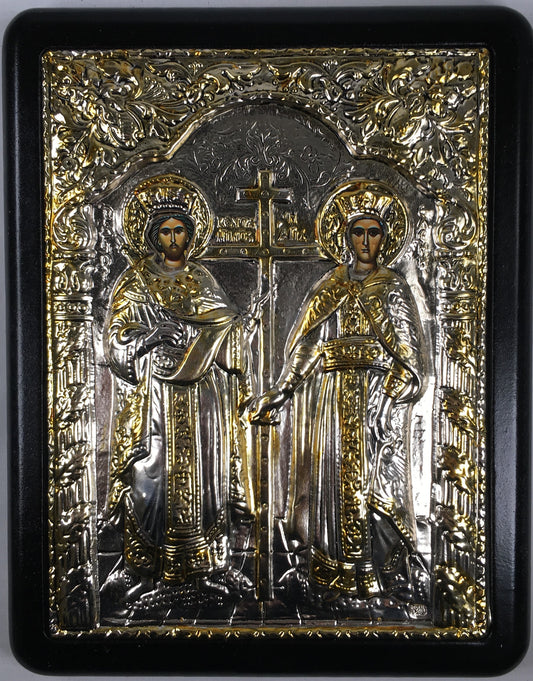 Sts. Constantine and Helen, Silver-plated Icon