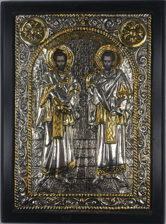 Sts. Cosmas and Damian, Silver-plated Icon