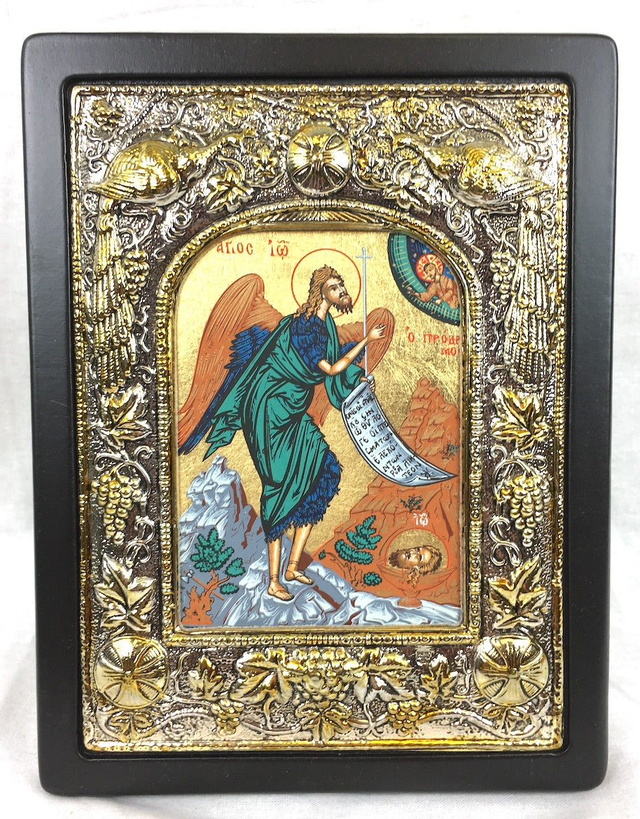 St John the Baptist, Silk-screen Icon, Silver border