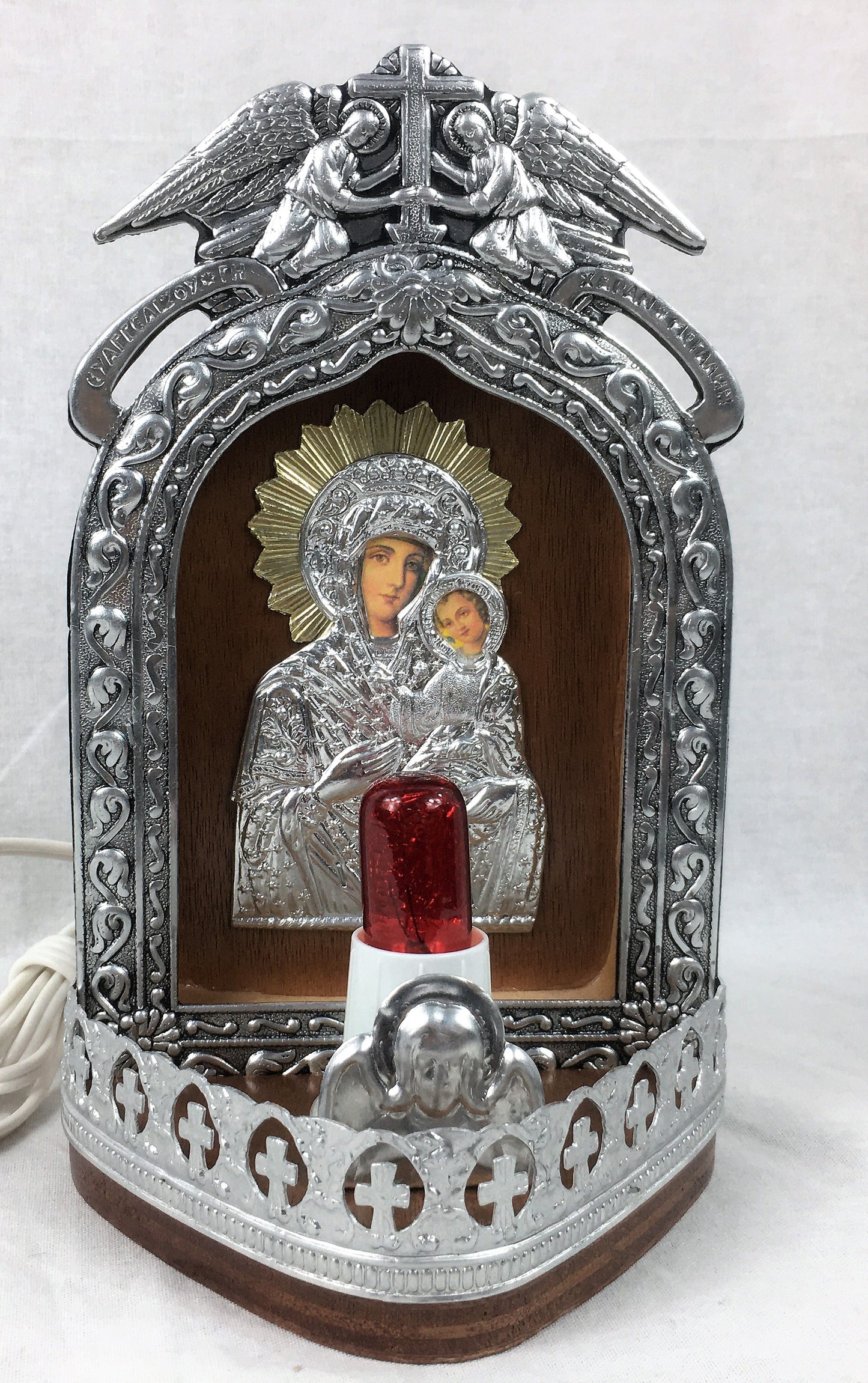 Iconostasis with Electric Lamp: Theotokos Silver 1