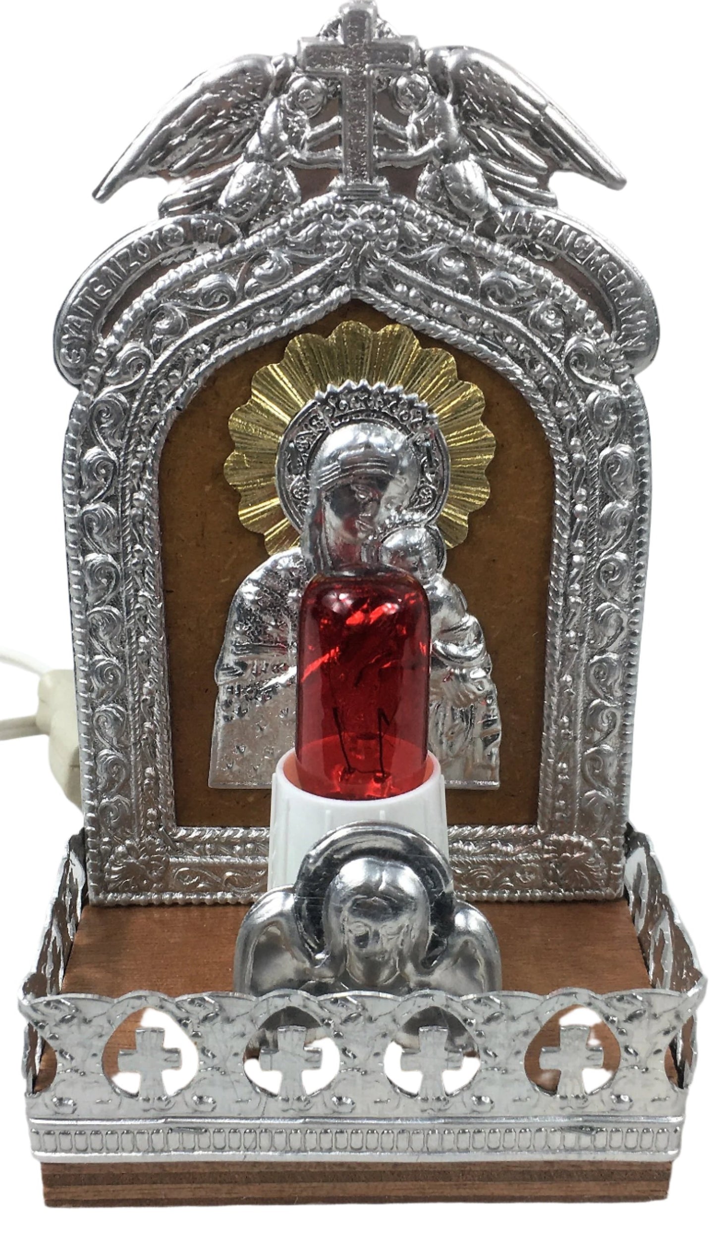 Iconostasis with Electric Lamp: Theotokos Silver 1