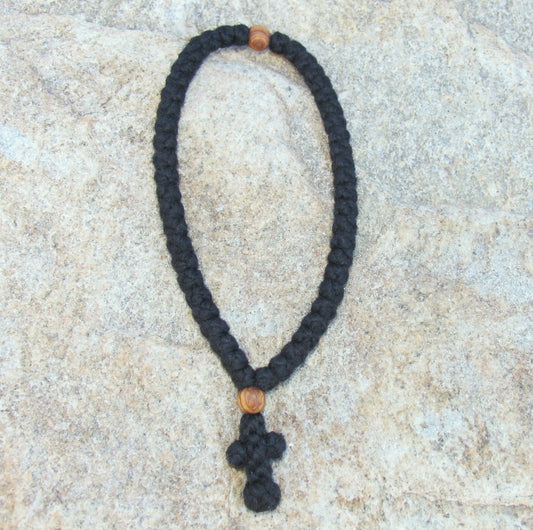50-Knot Greek Prayer Rope w/ Olive Wood Beads
