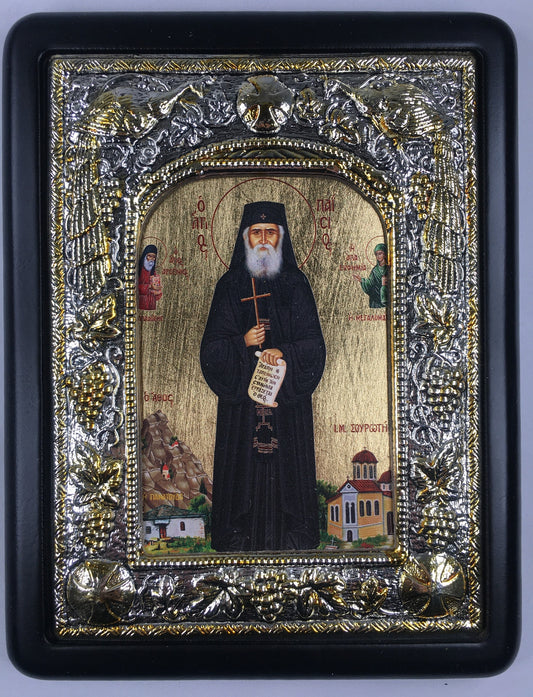 St. Paisios of Mt. Athos 2, Silk-screen Icon, Silver border