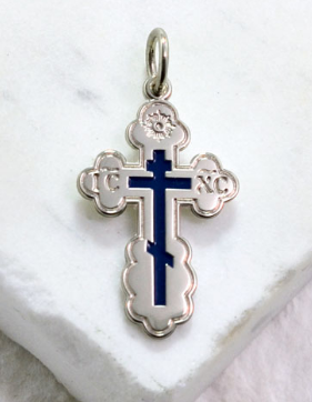 Sterling Silver St. Olga Cross with Blue Enamel