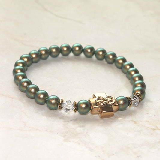 Golden Sage Swarovski Pearl Prayer Bracelet