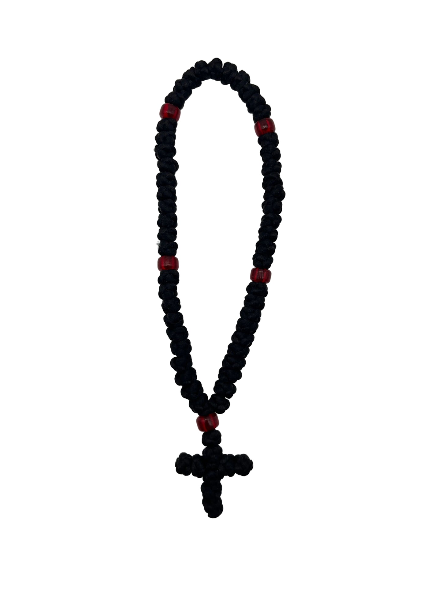 HTM 50-knot Black Satin Prayer Rope with Red Beads