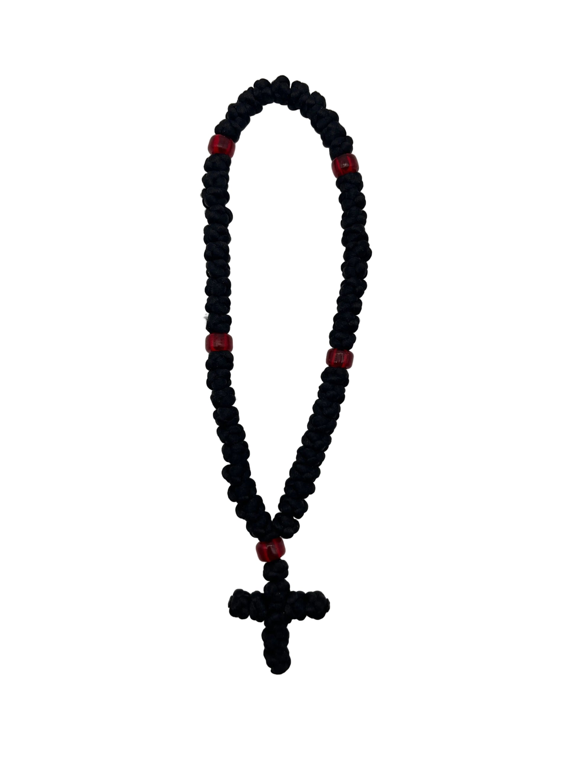 HTM 50-knot Black Satin Prayer Rope with Red Beads