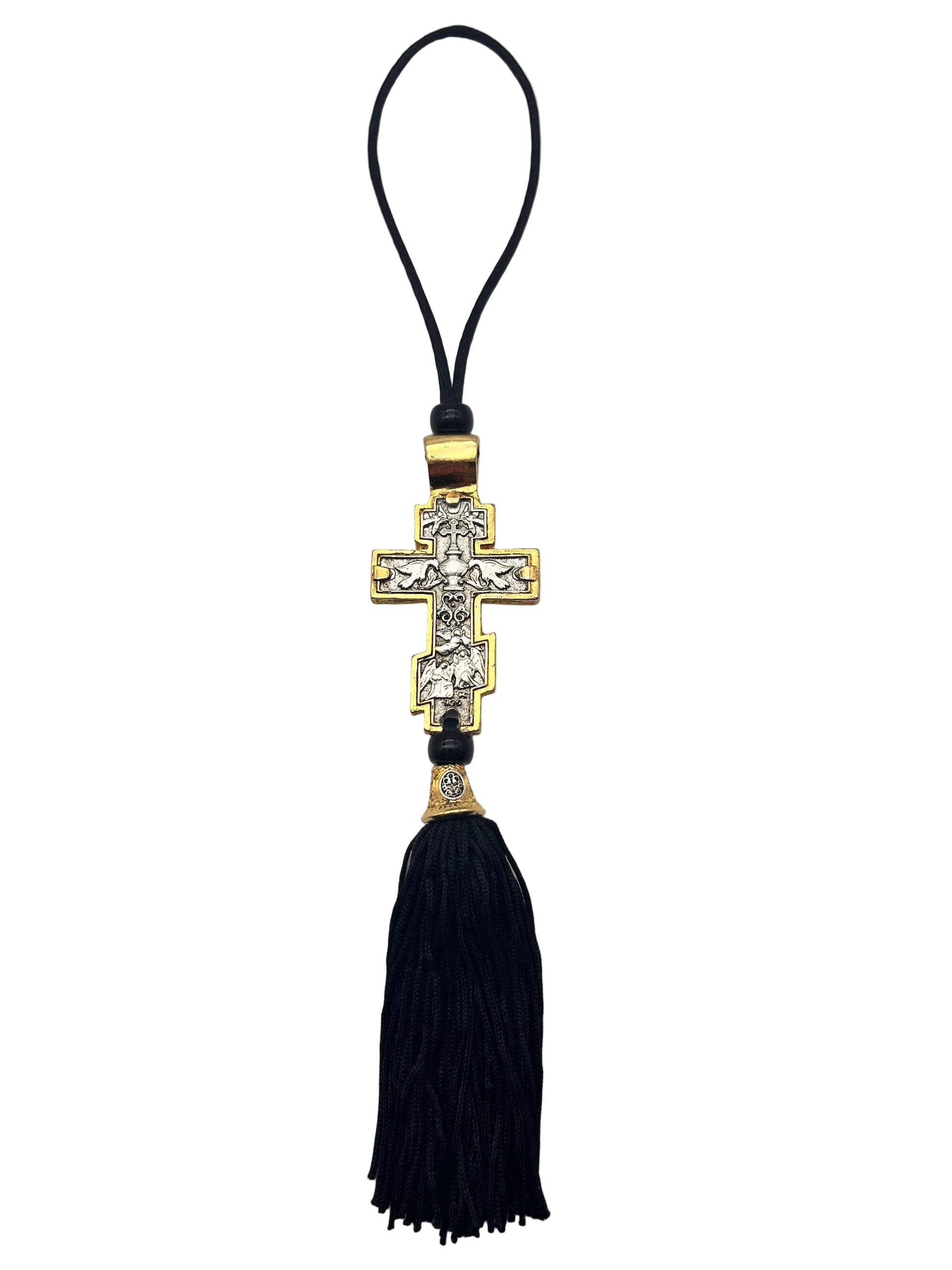Hanging Cross for Car - Style No. 05 (Golden Border) back