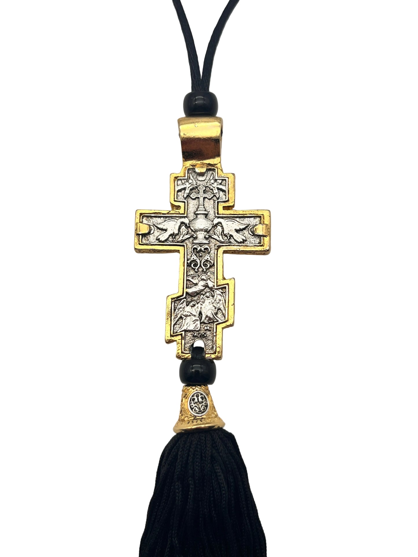 Hanging Cross for Car - Style No. 05 (Golden Border) back zoomed