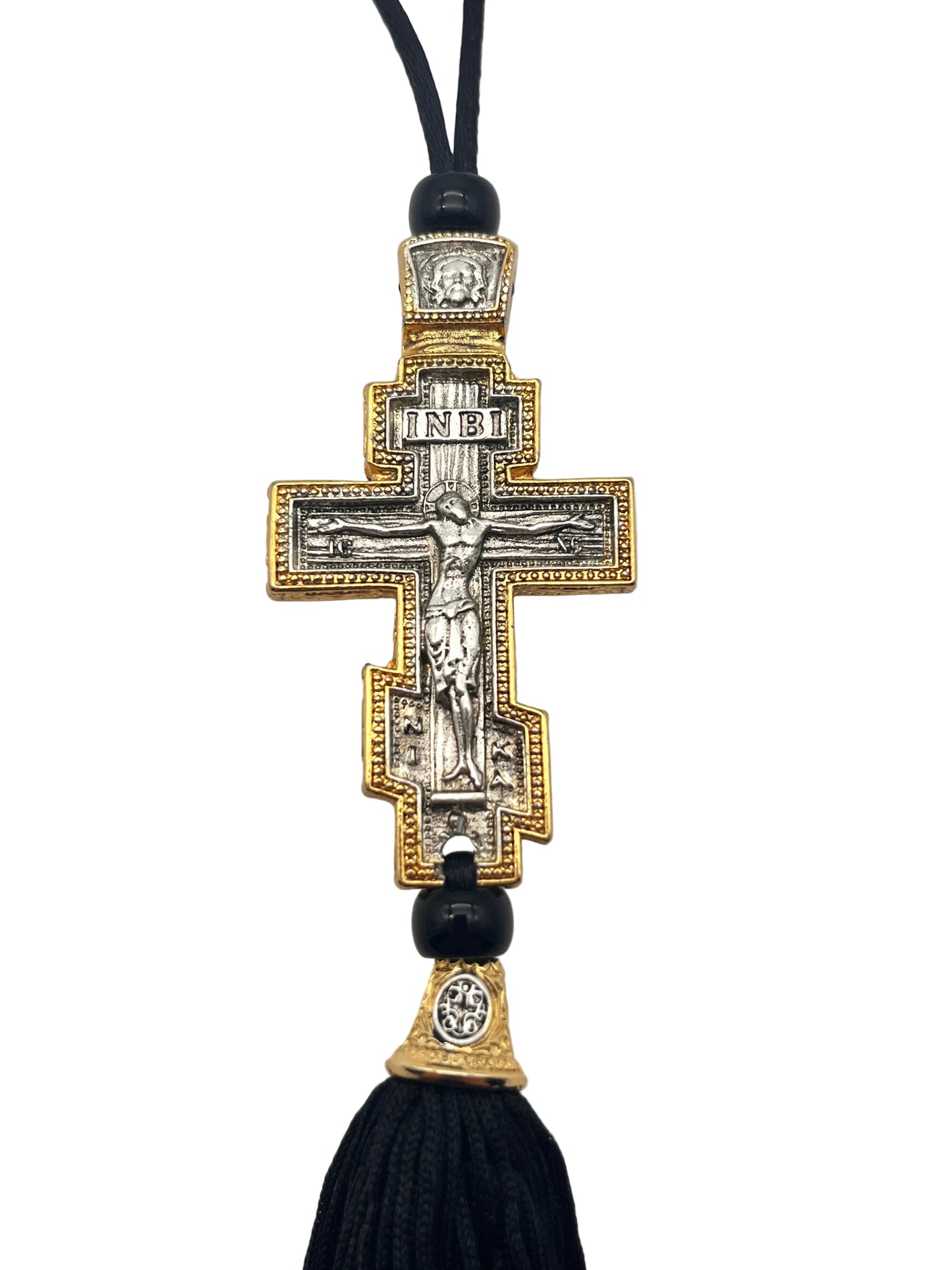 Hanging Cross for Car - Style No. 05 (Golden Border) zoomed
