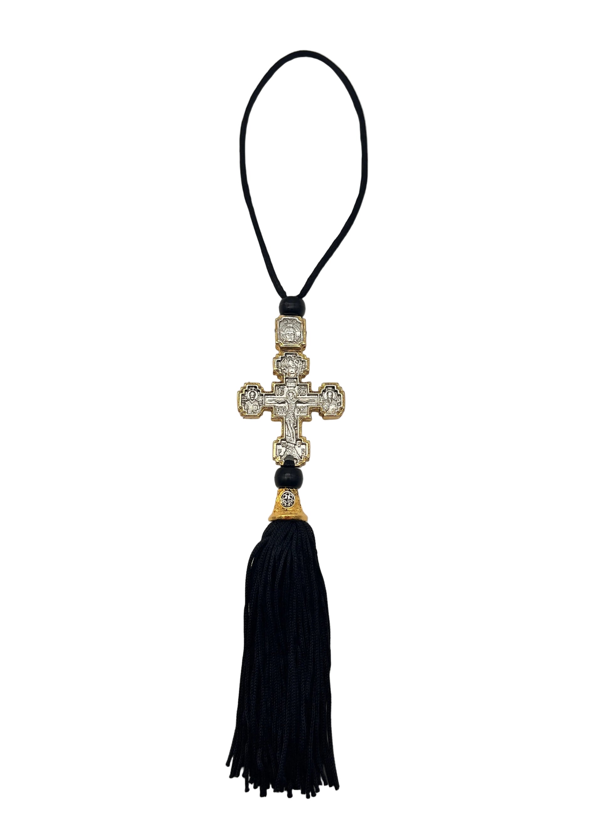 Hanging Cross for Car - Style No. 06 (Golden Border)