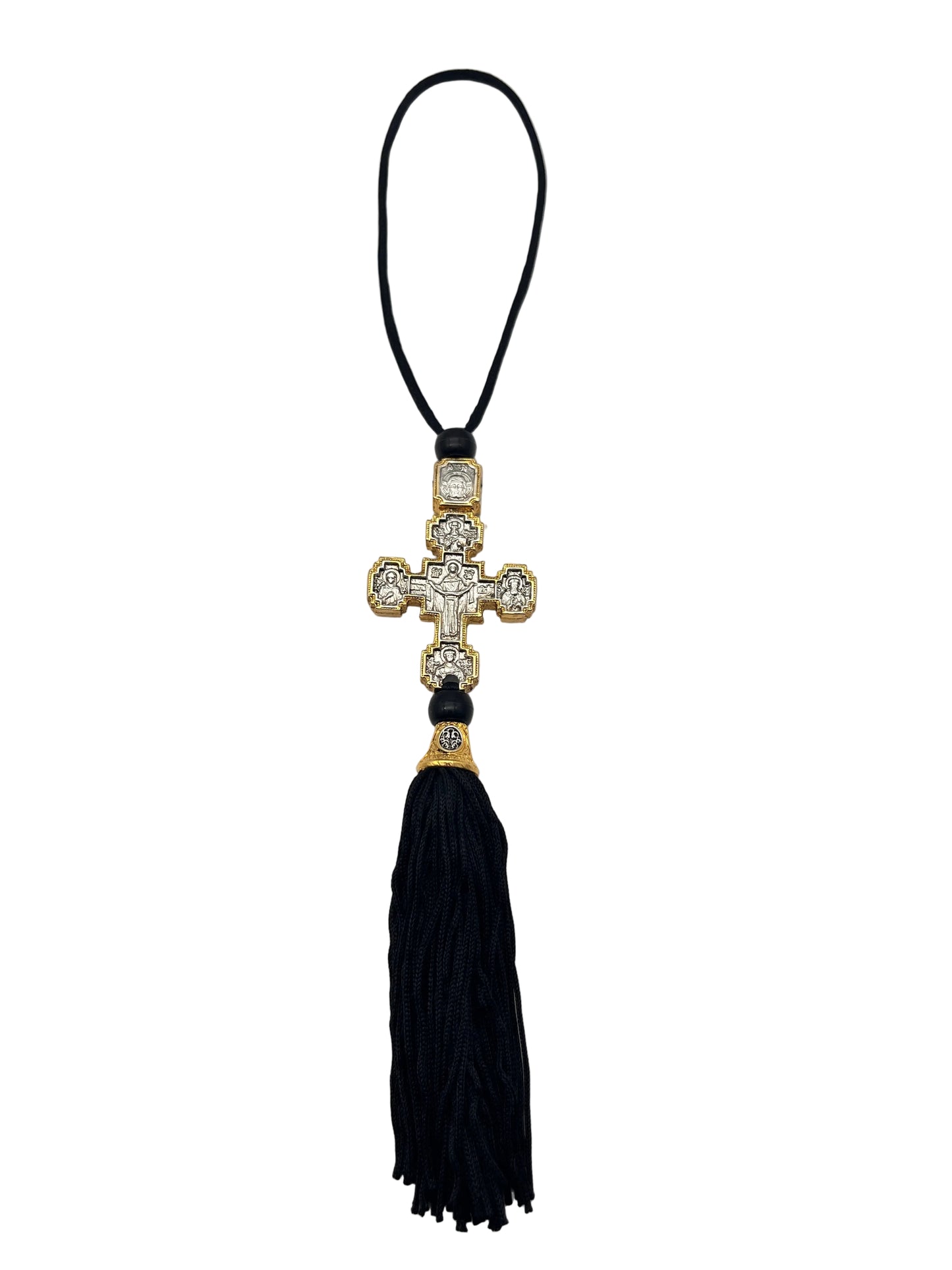 Hanging Cross for Car - Style No. 06 (Golden Border) back 1