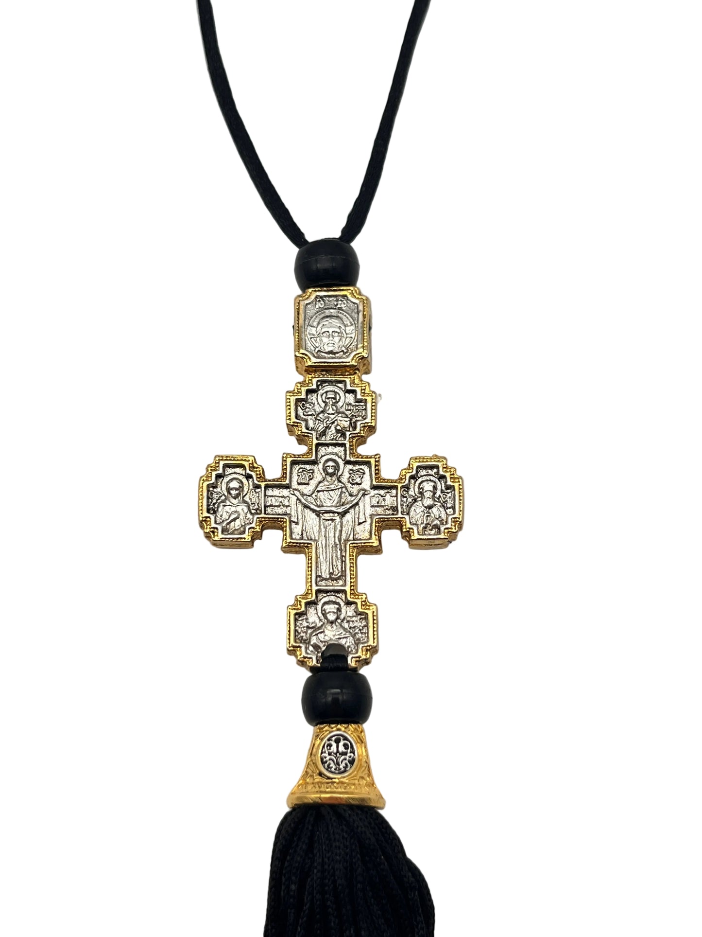 Hanging Cross for Car - Style No. 06 (Golden Border) back zoomed 2