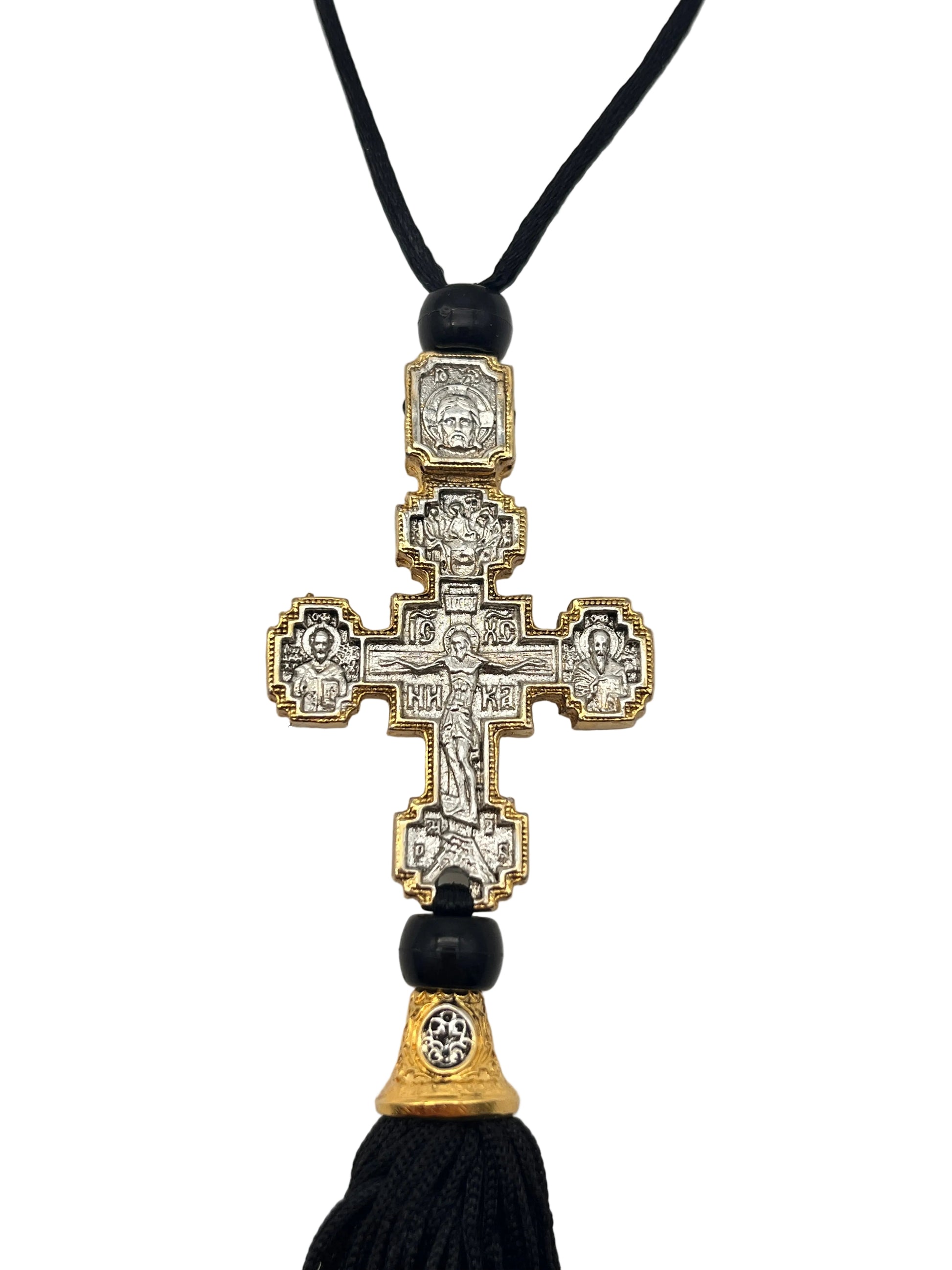 Hanging Cross for Car - Style No. 06 (Golden Border) zoomed
