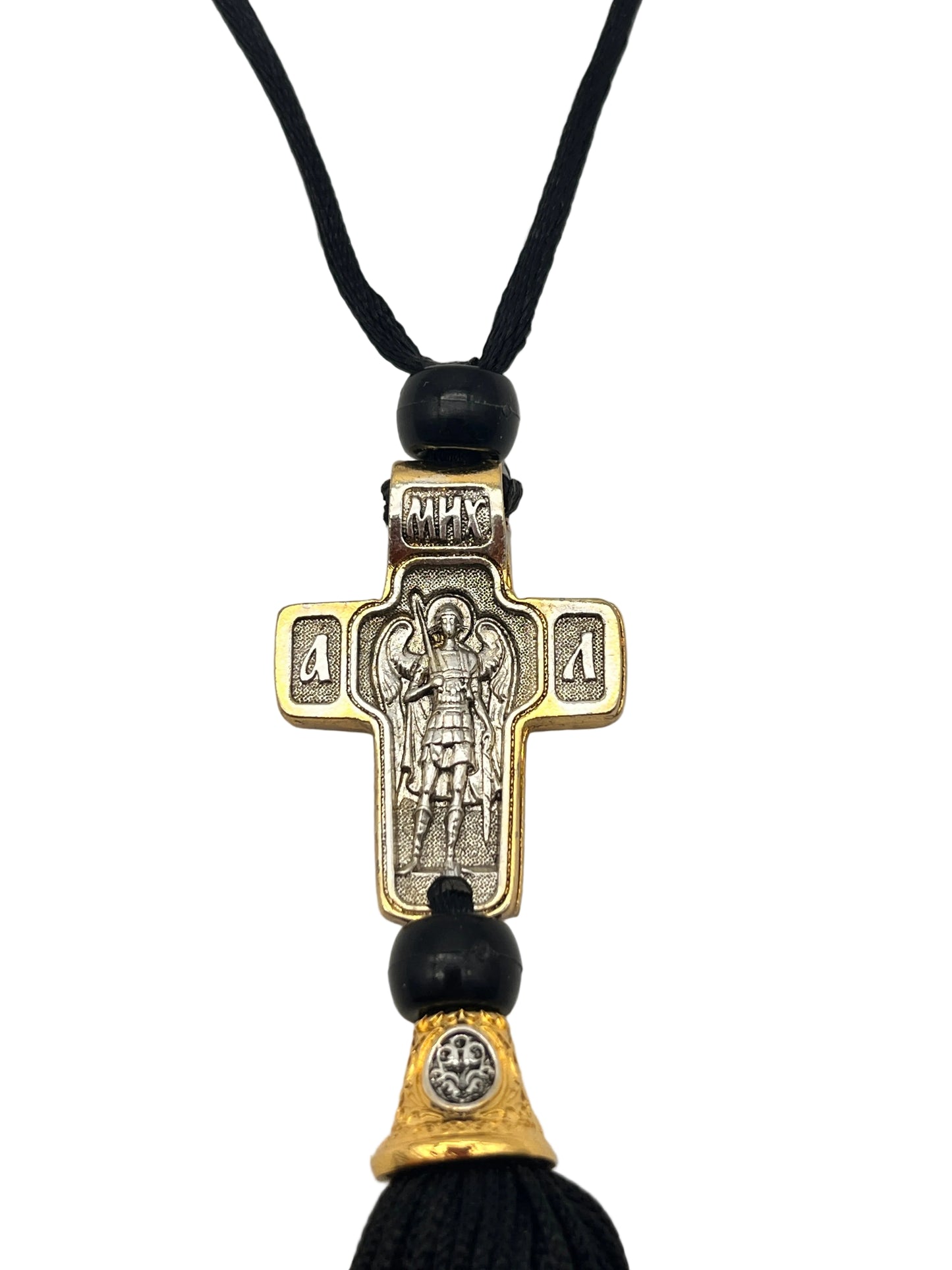 Hanging Cross for Car - Style No. 07 (Golden Border) back zoomed