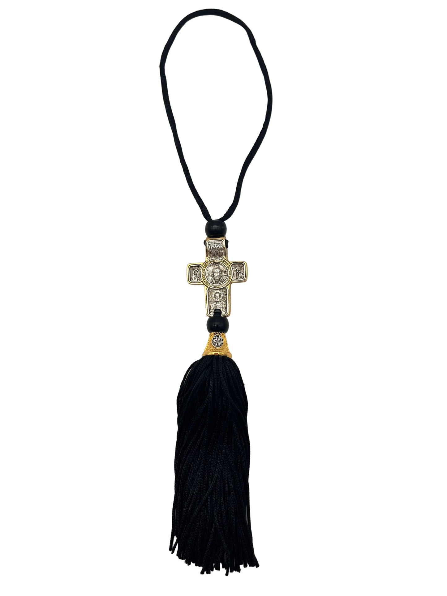 Hanging Cross for Car - Style No. 07 (Golden Border) front