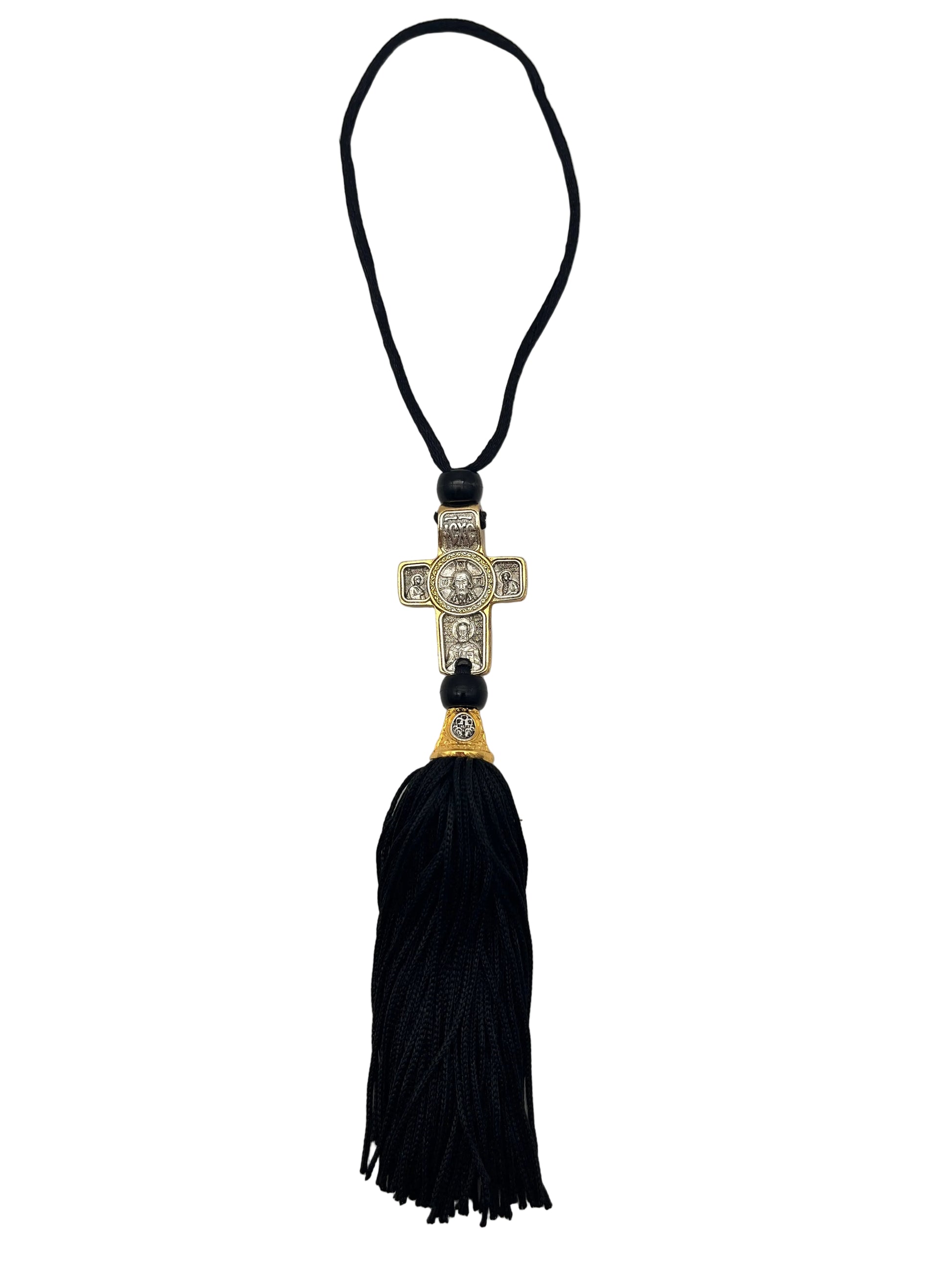 Hanging Cross for Car - Style No. 07 (Golden Border) front