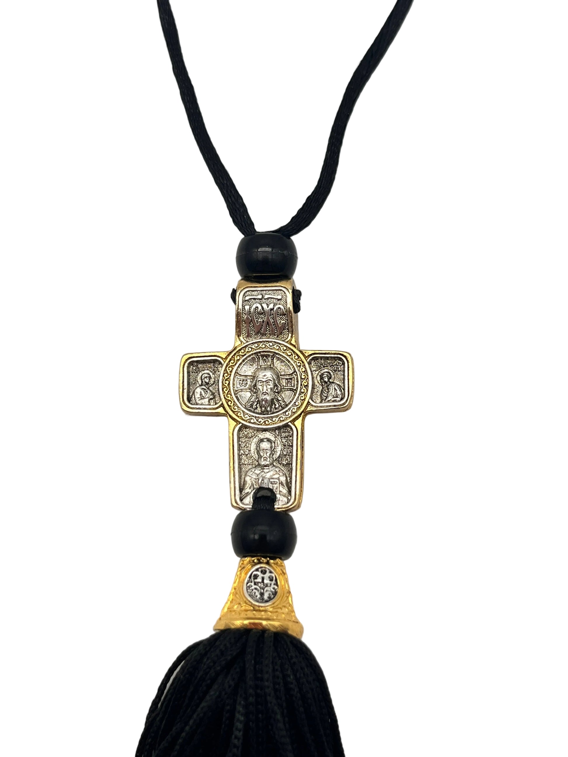 Hanging Cross for Car - Style No. 07 (Golden Border) front zoomed