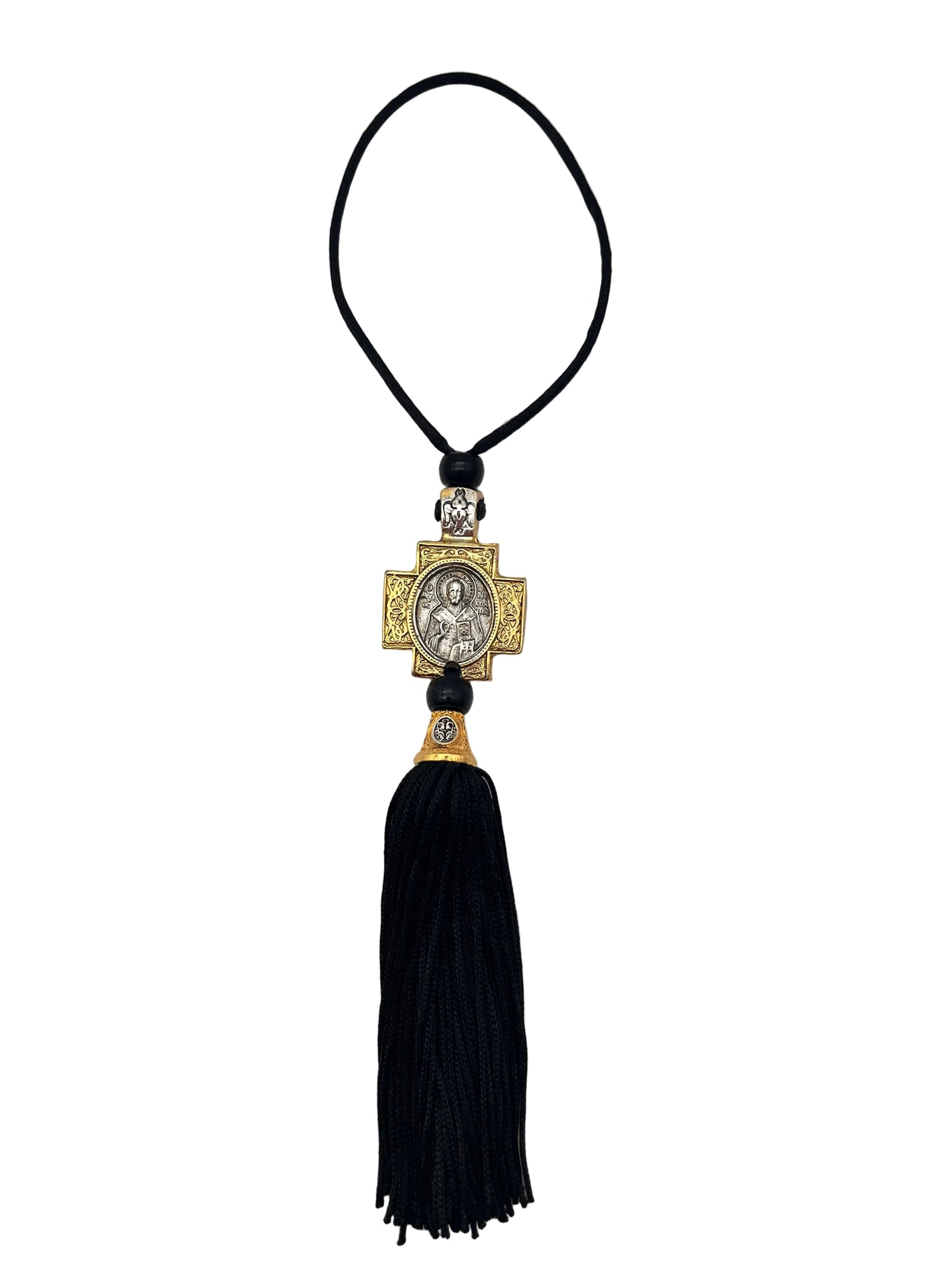 Hanging Icon of St. Nicholas for Car - Style No. 02 (Golden Border)