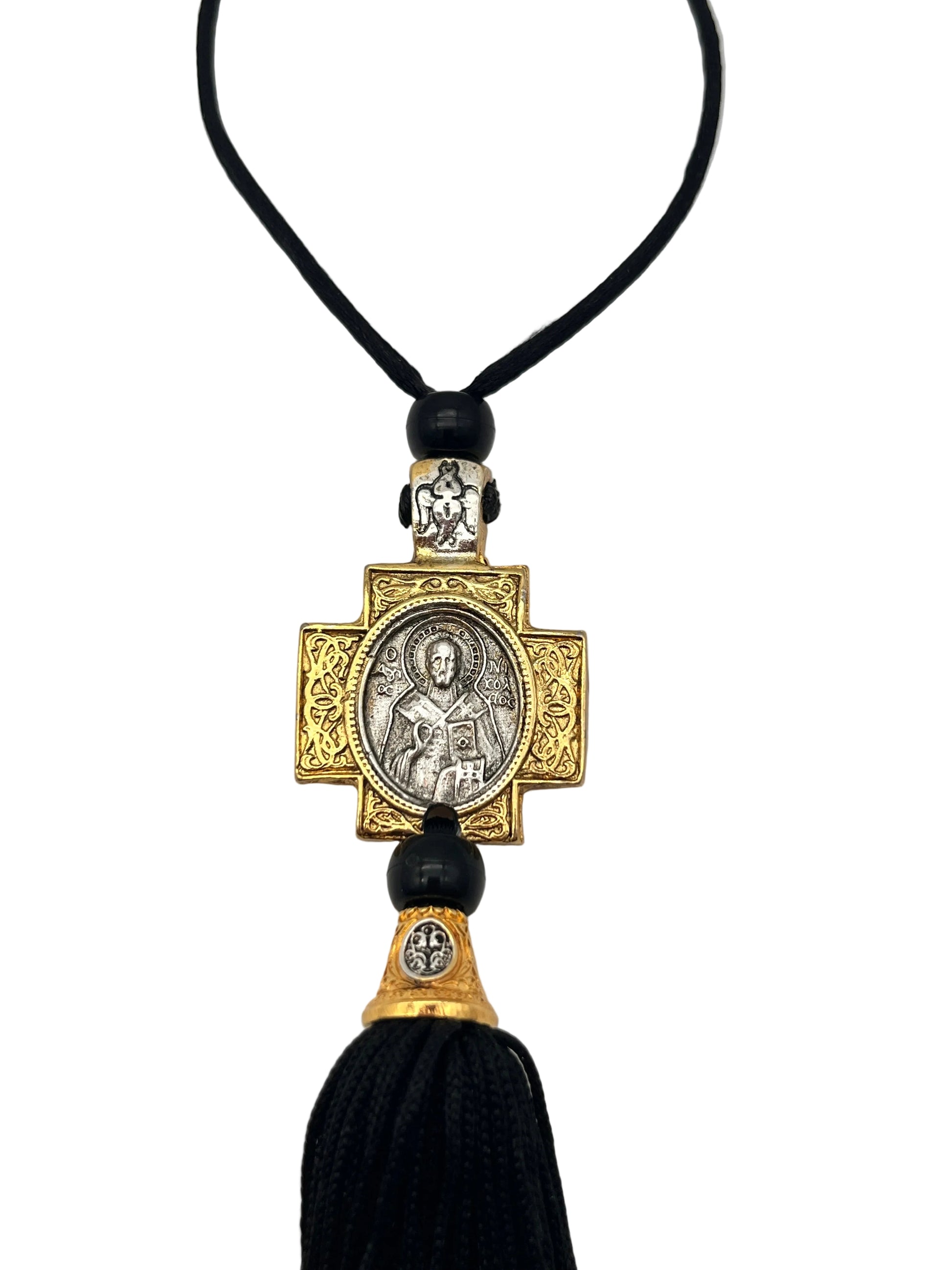 Hanging Icon of St. Nicholas for Car - Style No. 02 (Golden Border) zoomed