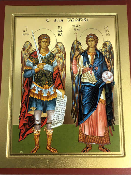 Archangels Michael and Gabriel, Silk Screen Icon on Wood