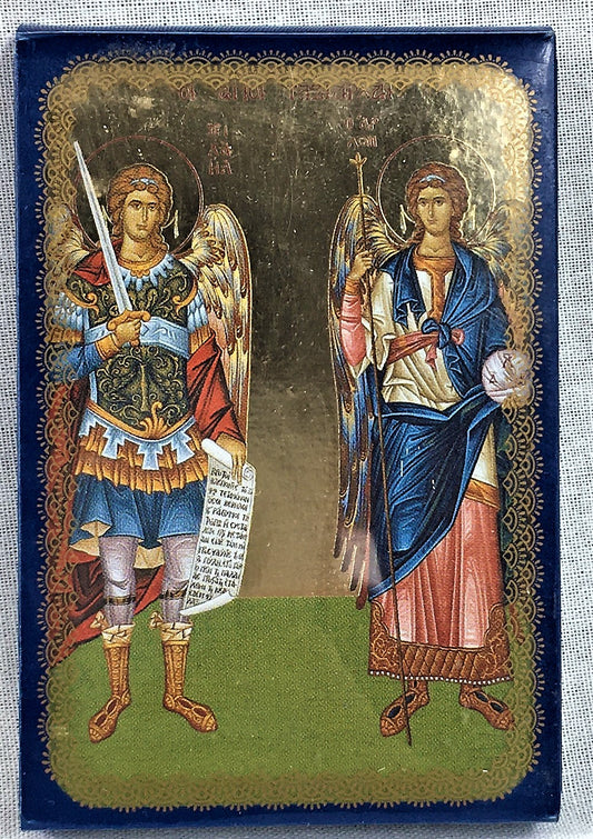 Archangels Michael and Gabriel - Small Wooden Byzantine Icon in Box