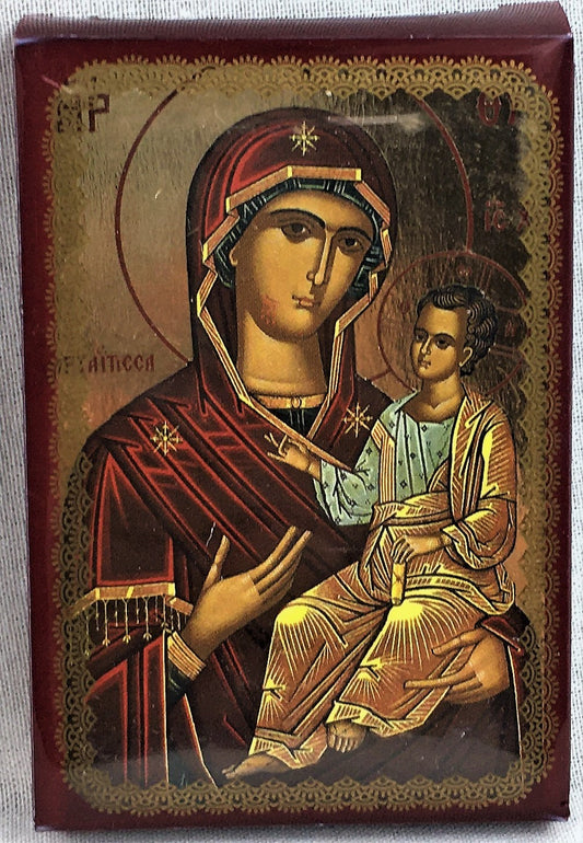 Small Wooden Byzantine Icon in Box: Theotokos, "Portaitissa"