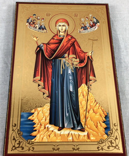 Wooden Russian Icon: Theotokos, Protectress of Mt. Athos
