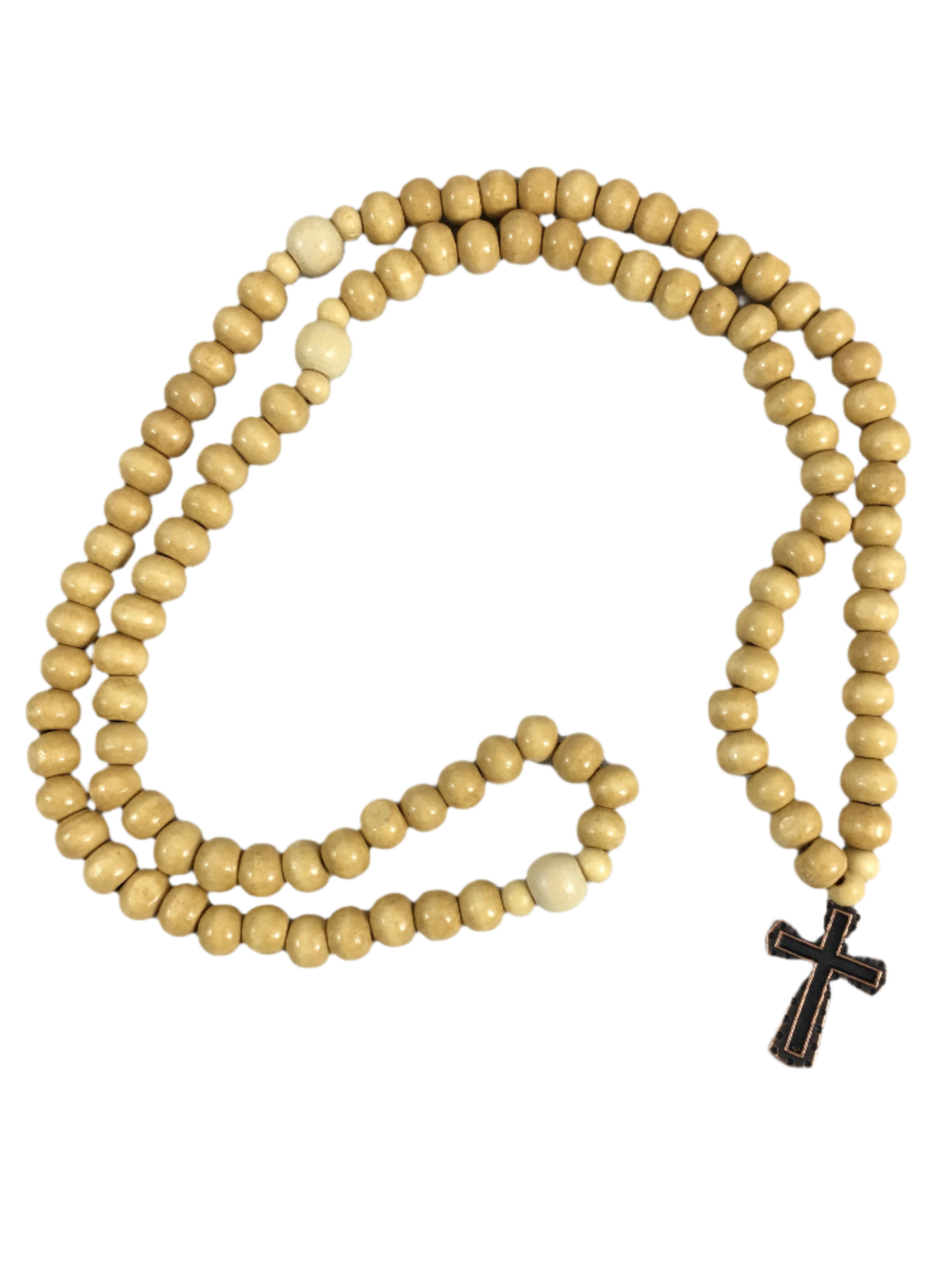 Blond Rope 100-bead Blond Wooden Prayer Rope with Antique Black Cross – Holy ...