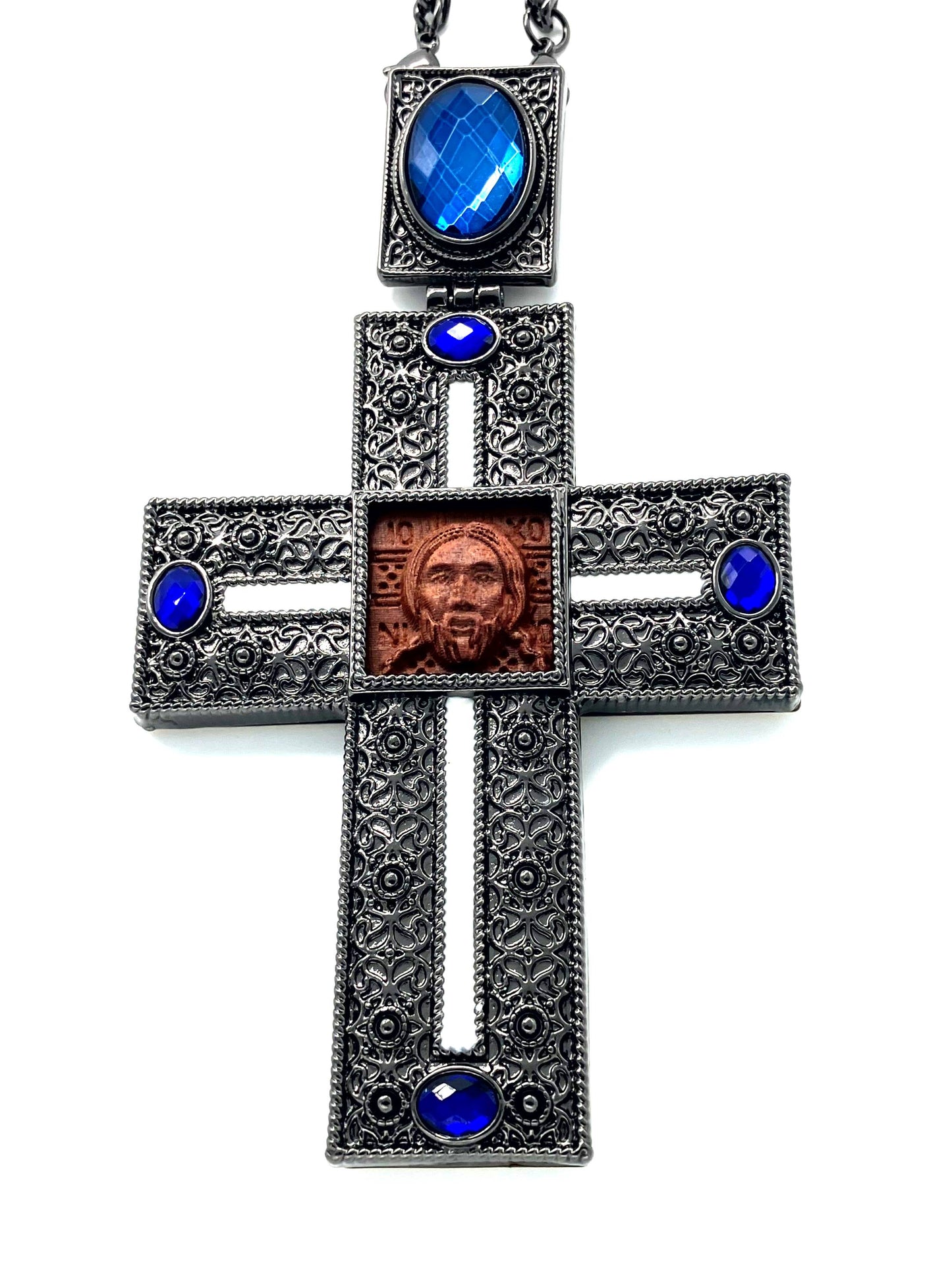 Jeweled Pectoral Cross - Style No. 11 (white Latin on black background)