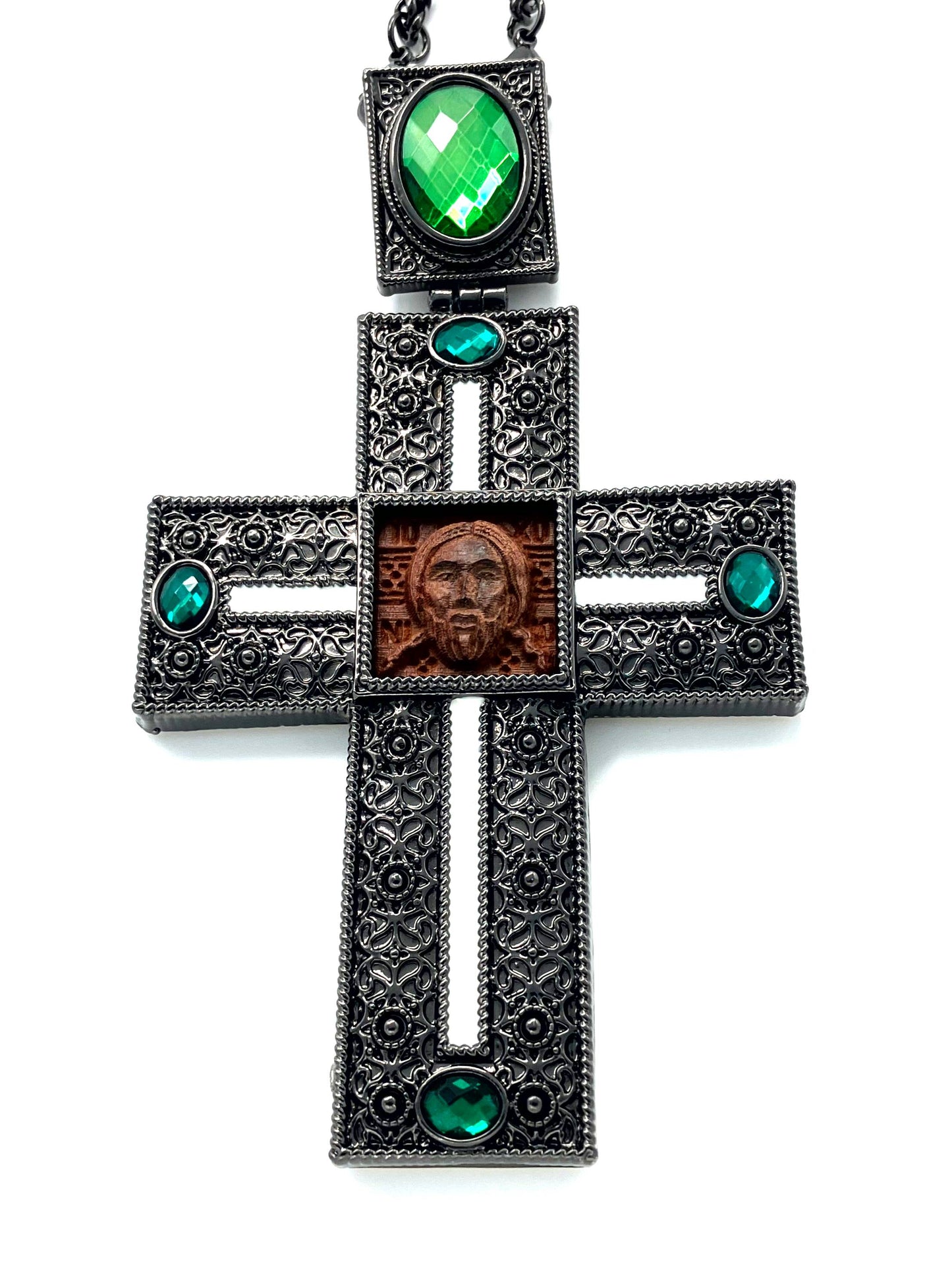 Jeweled Pectoral Cross - Style No. 11 (white Latin on black background)