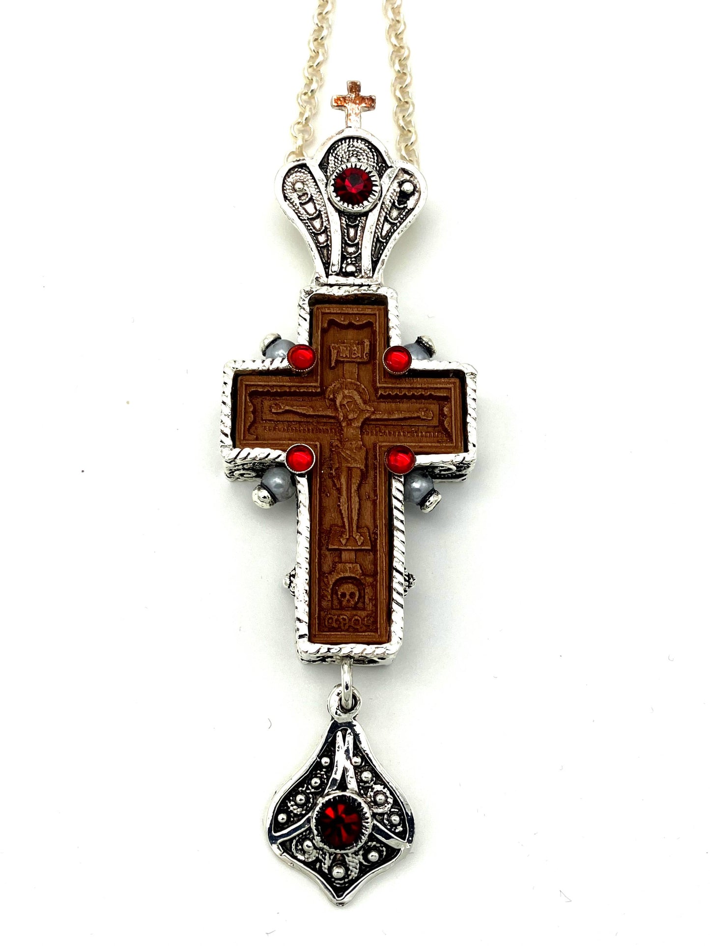 Jeweled Pectoral Cross - Style No. 13 (wooden bas-relief with decorated miter)