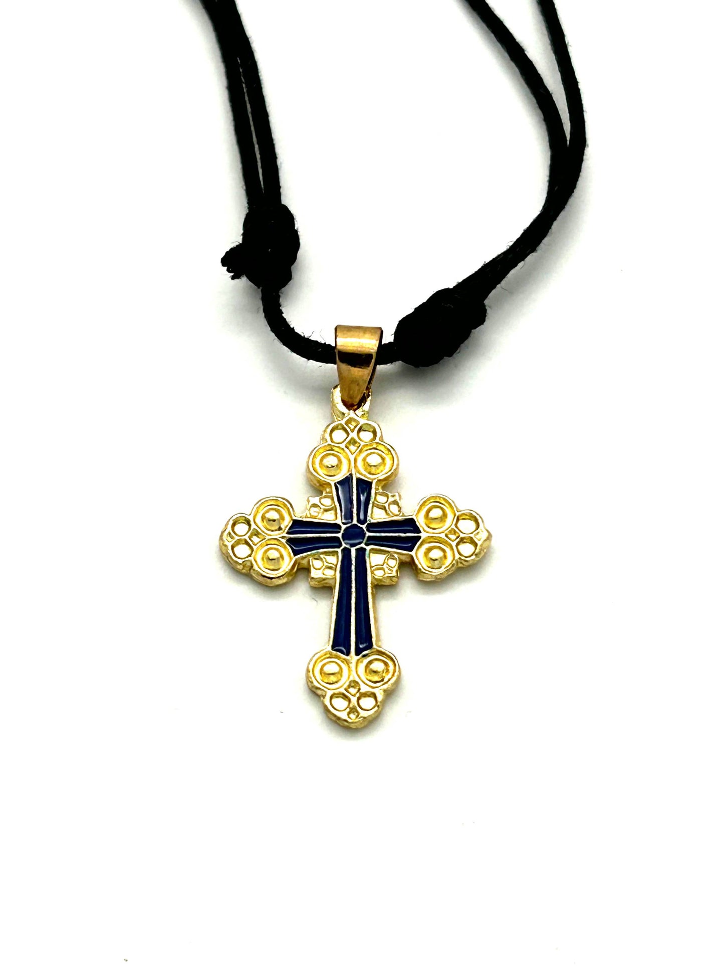 Pendant Cross 05 (Blue and Gold with Adjustable Nylon Cord)