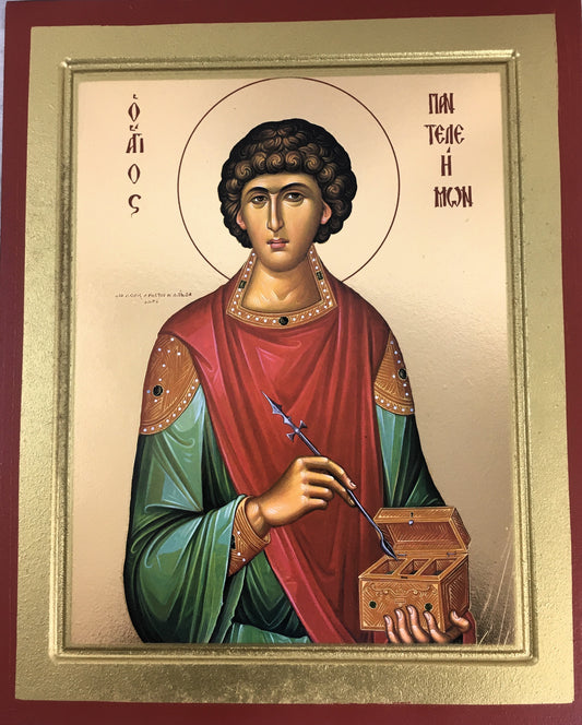 St. Panteleimon, Silk Screen Icon on Wood