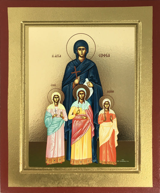 St. Sofia & Three Daughters, Silk Screen Icon on Wood