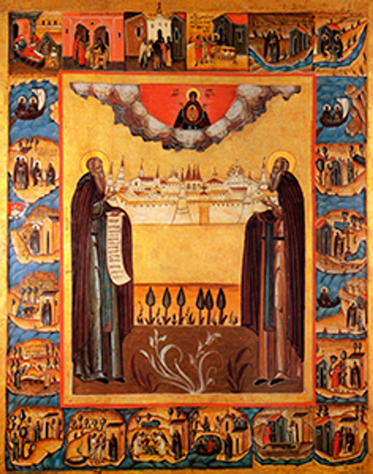 St. Zosima and St. Savvaty of Solovki Mounted Jordanville Canvas Icon - 7 in.
