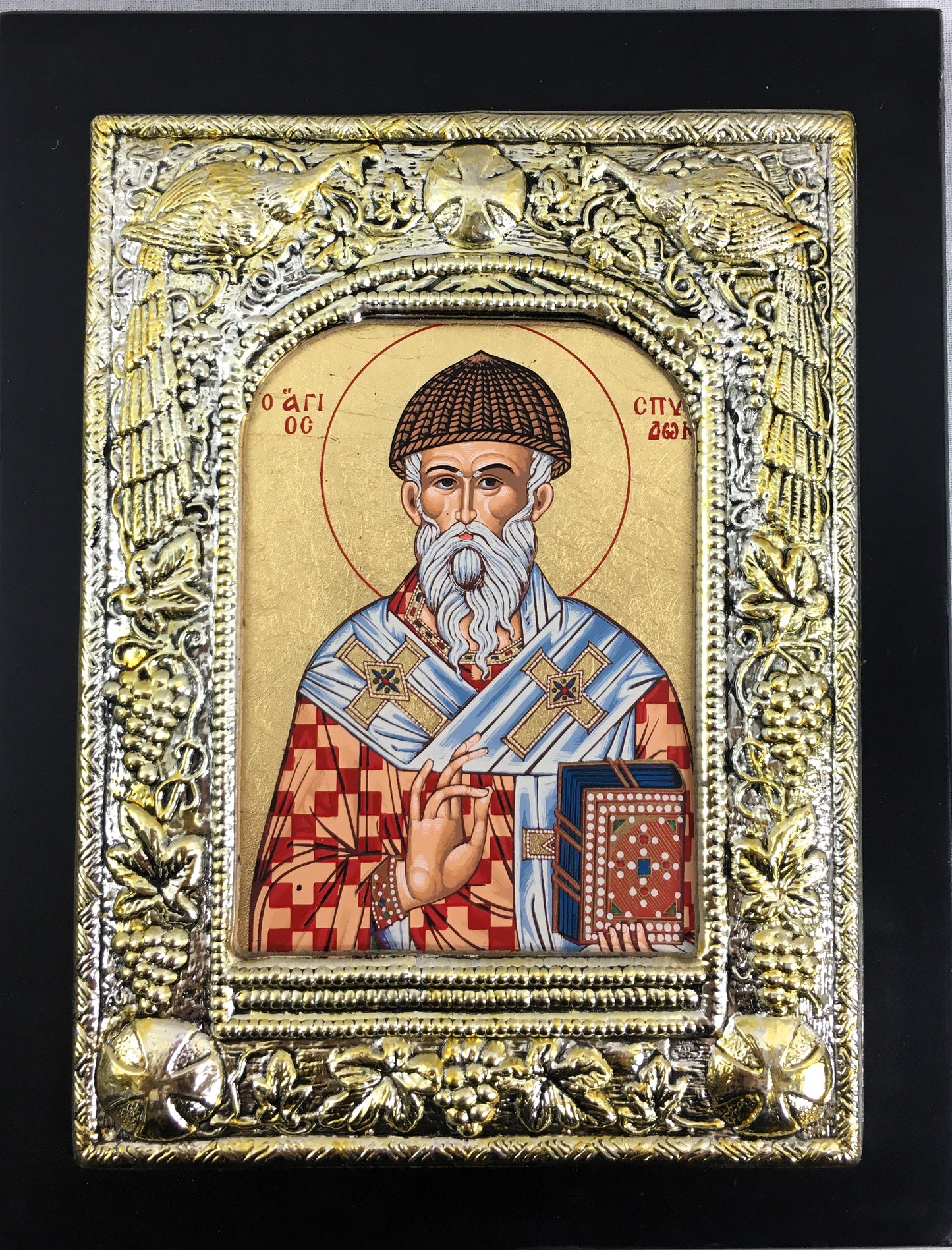 St Spyridon, Silk-screen Icon, Silver border