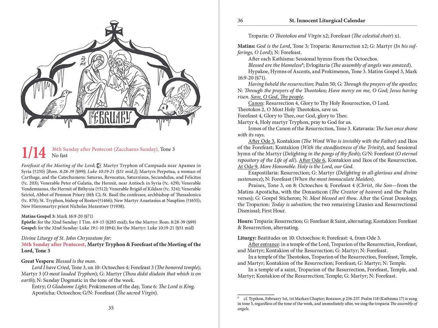 St. Innocent Liturgical Calendar 2026
