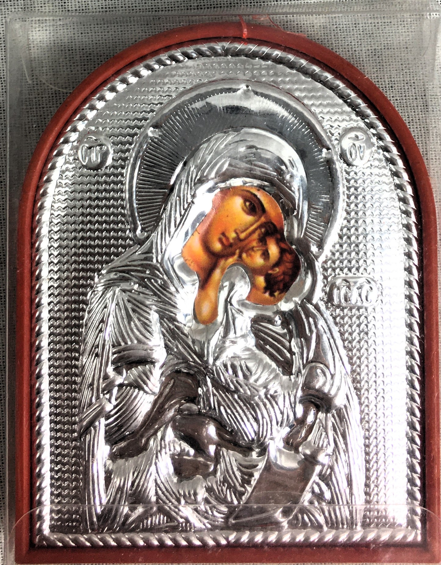 Theotokos - Sweet Kissing, Small Rounded Metallic Icon