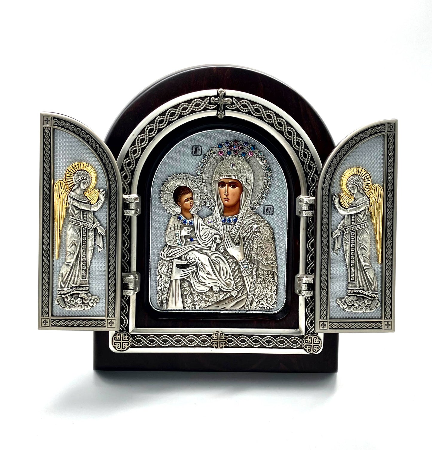 Theotokos Triptych with Holy Angels (Silver Hodigitria)