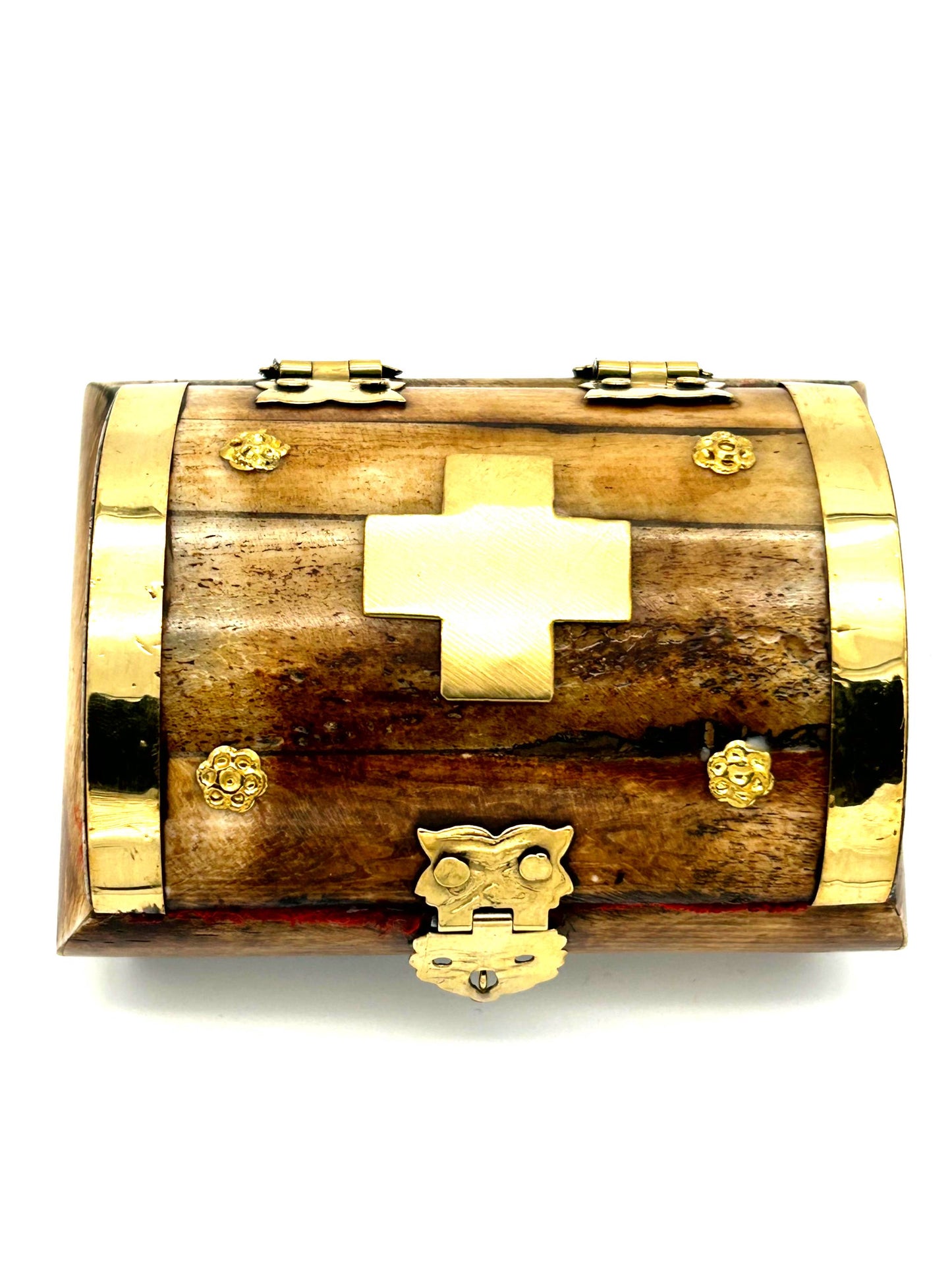 Wooden Box 26 (with Metallic Cross and Red Velvet)