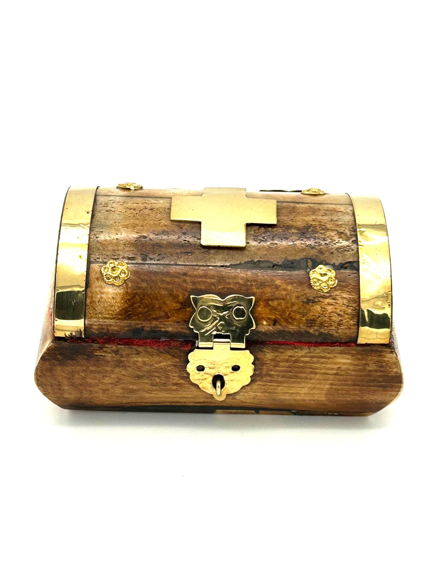 Wooden Box 26 (with Metallic Cross and Red Velvet)