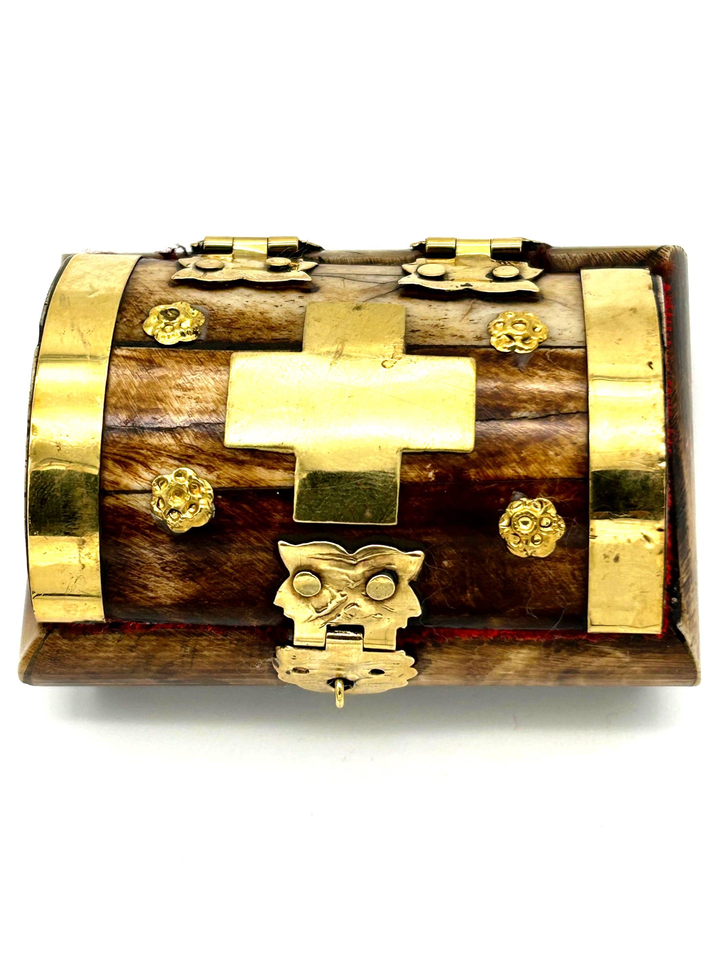 Wooden Box 26 (with Metallic Cross and Red Velvet)