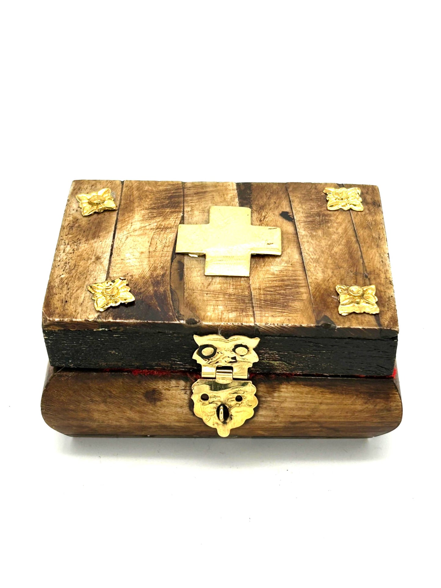 Wooden Box 27 (with Metallic Cross and Red Velvet)