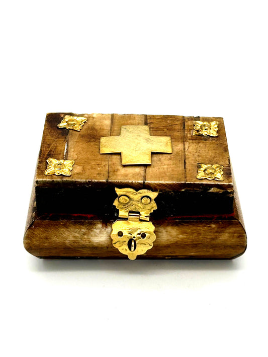 Wooden Box 27 (with Metallic Cross and Red Velvet)