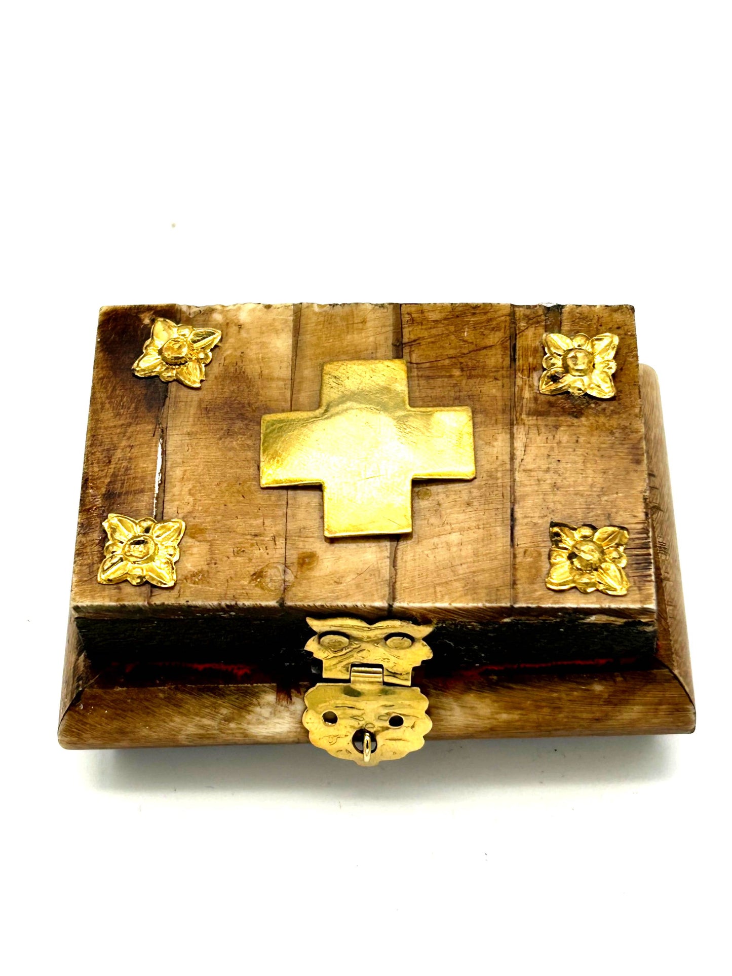 Wooden Box 27 (with Metallic Cross and Red Velvet)