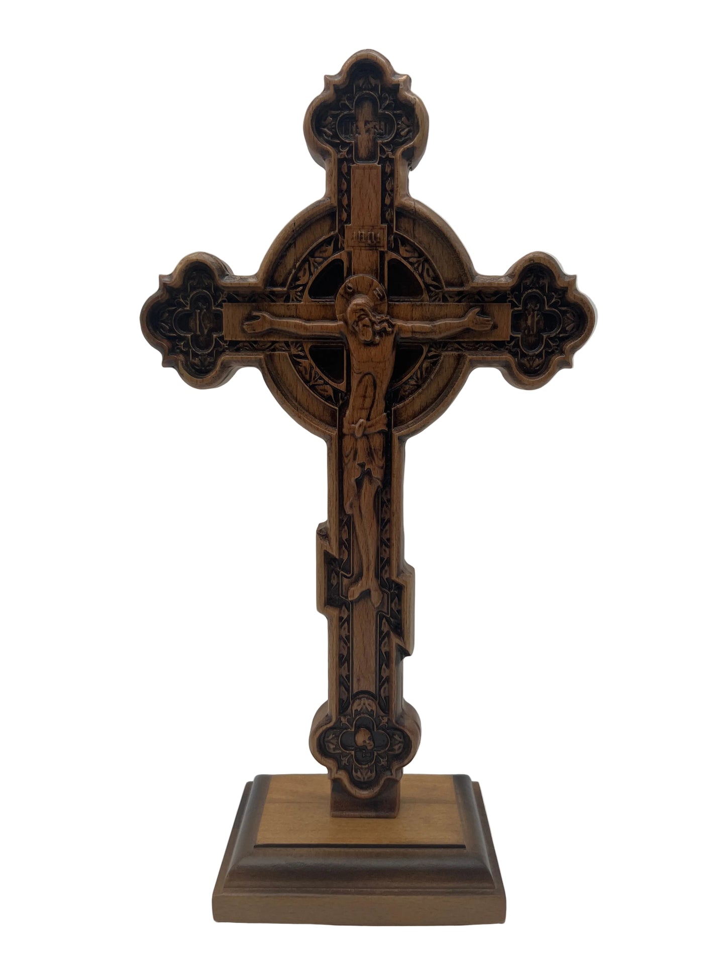 Wooden Standing Cross - Three-lobed, with Nimbus