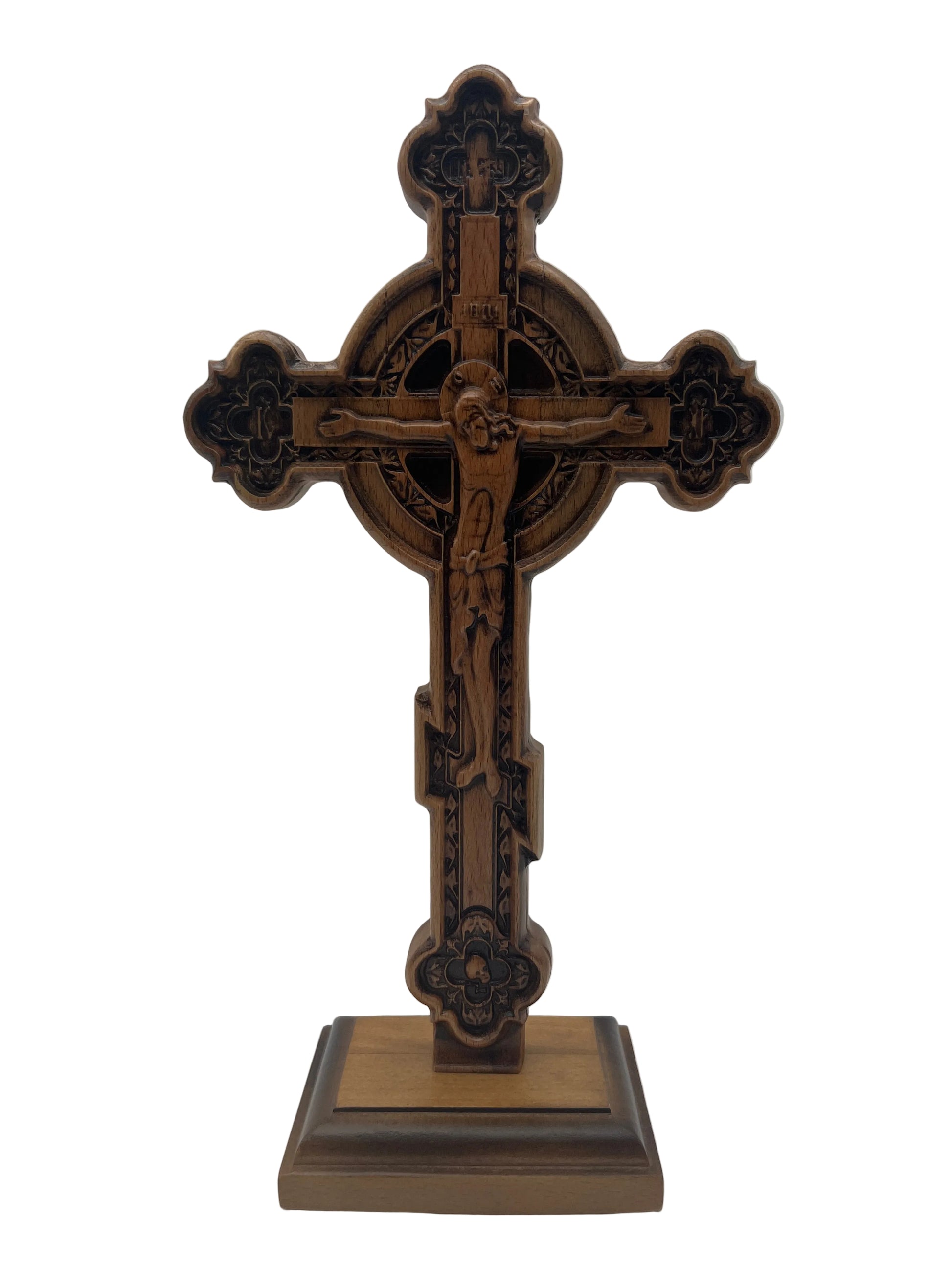 Wooden Standing Cross - Three-lobed, with Nimbus
