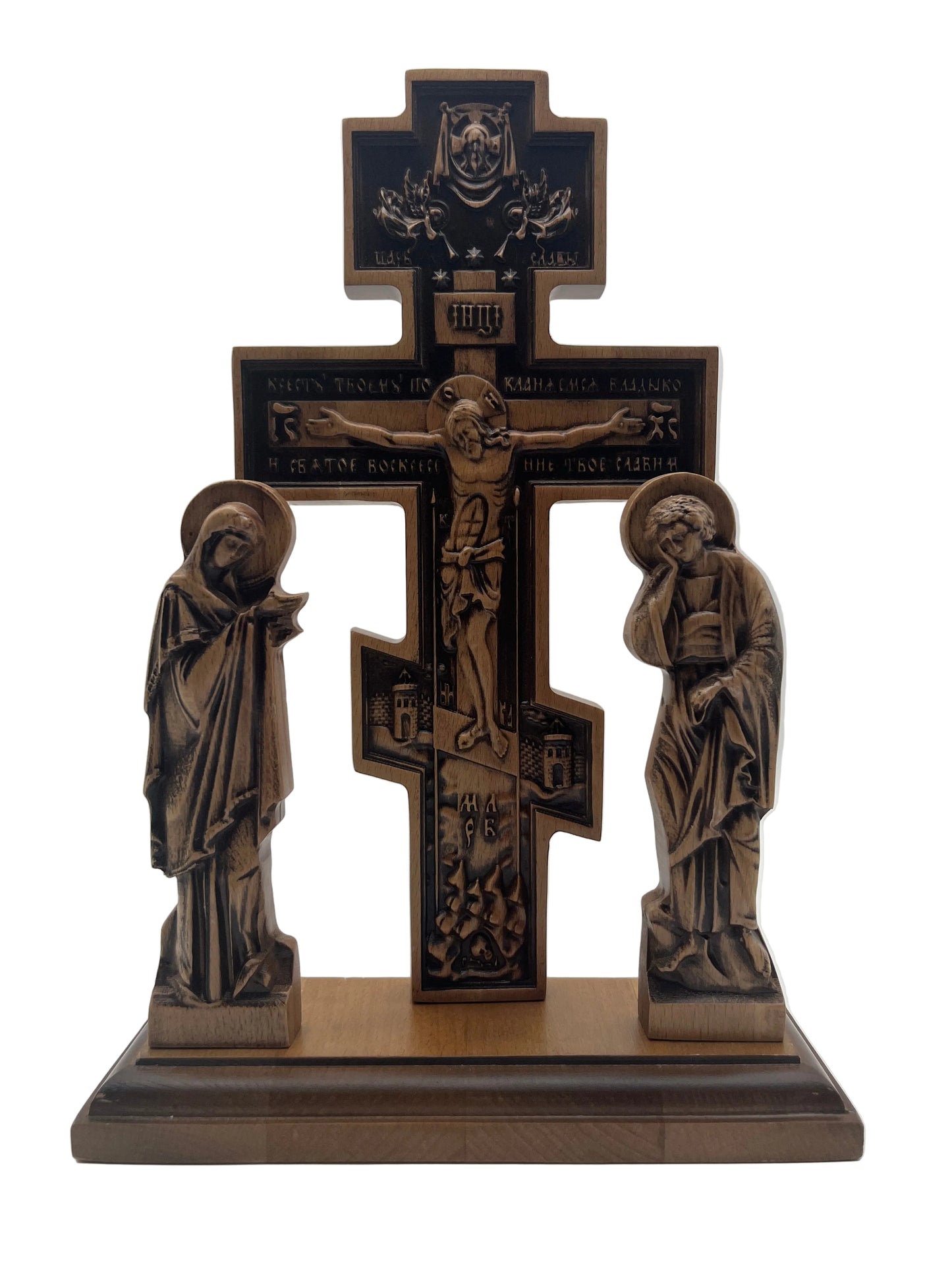 Wooden Standing Cross with Freestanding Side Icons