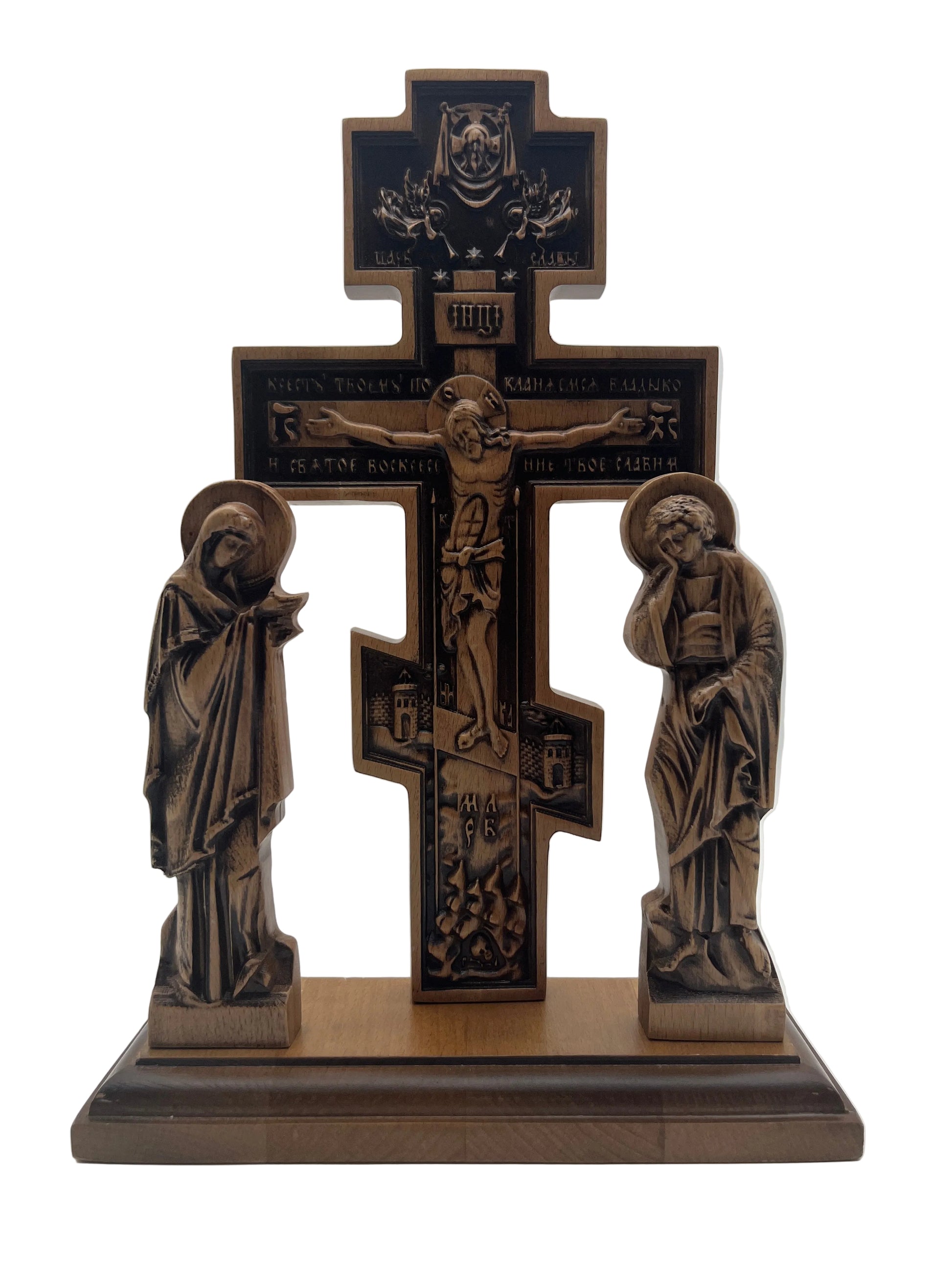 Wooden Standing Cross with Freestanding Side Icons